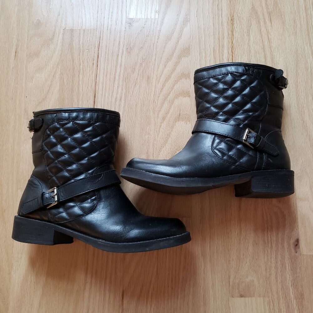 Black genuine leather moto engineer boots - Size 8 M - EUC